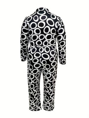 Geo Print Long Sleeve Wide Leg Jumpsuit