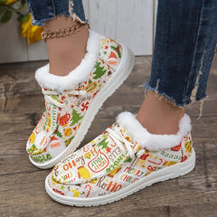 Christmas Style Snow Boots Elk Santa Snowman Winter Warm Flat Shoes