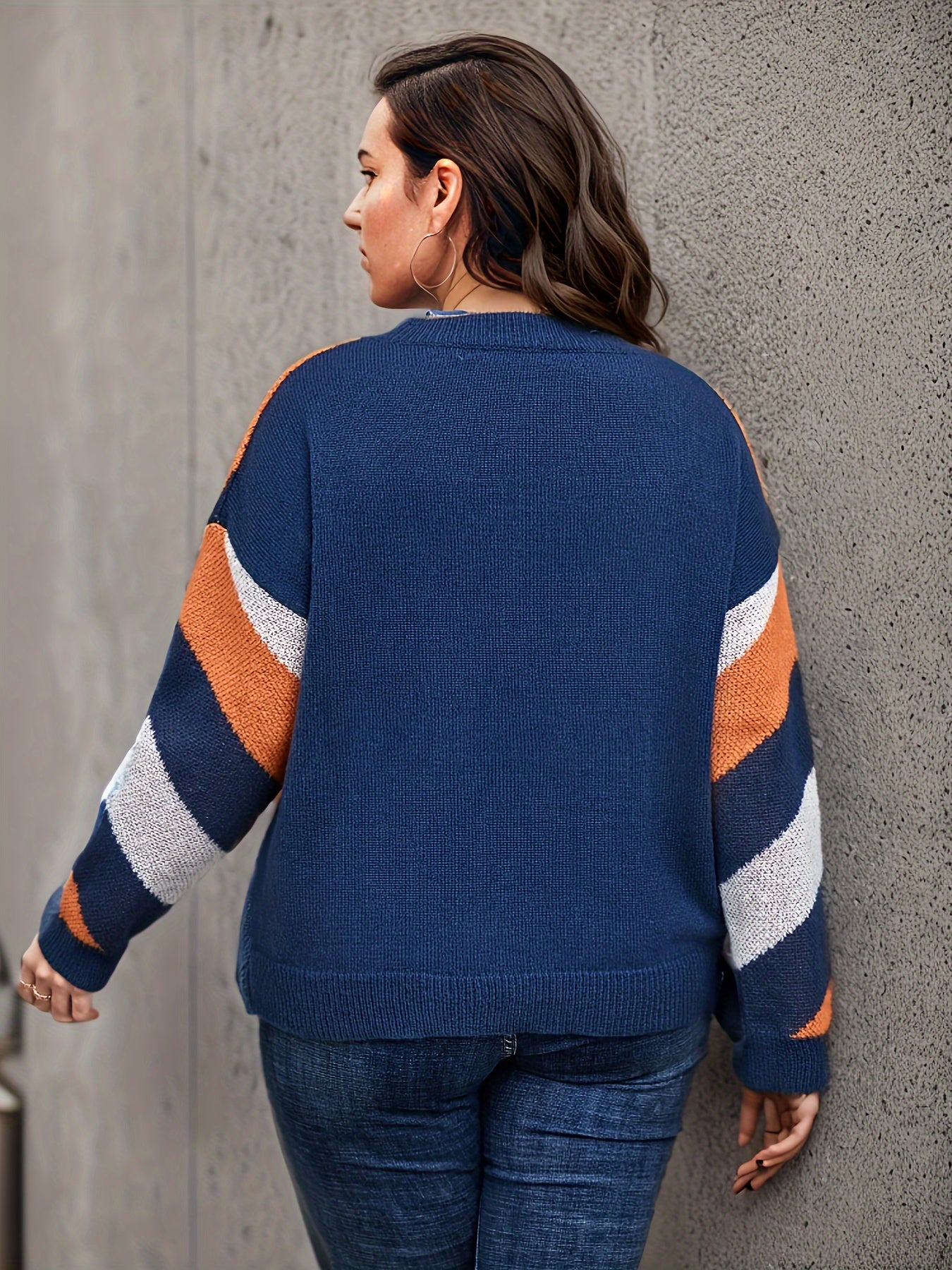 Colorblock Sweater Round Neck Jumper