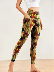 Print Yoga Pants Slim Fit High Stretch With Pocket Workout Leggings
