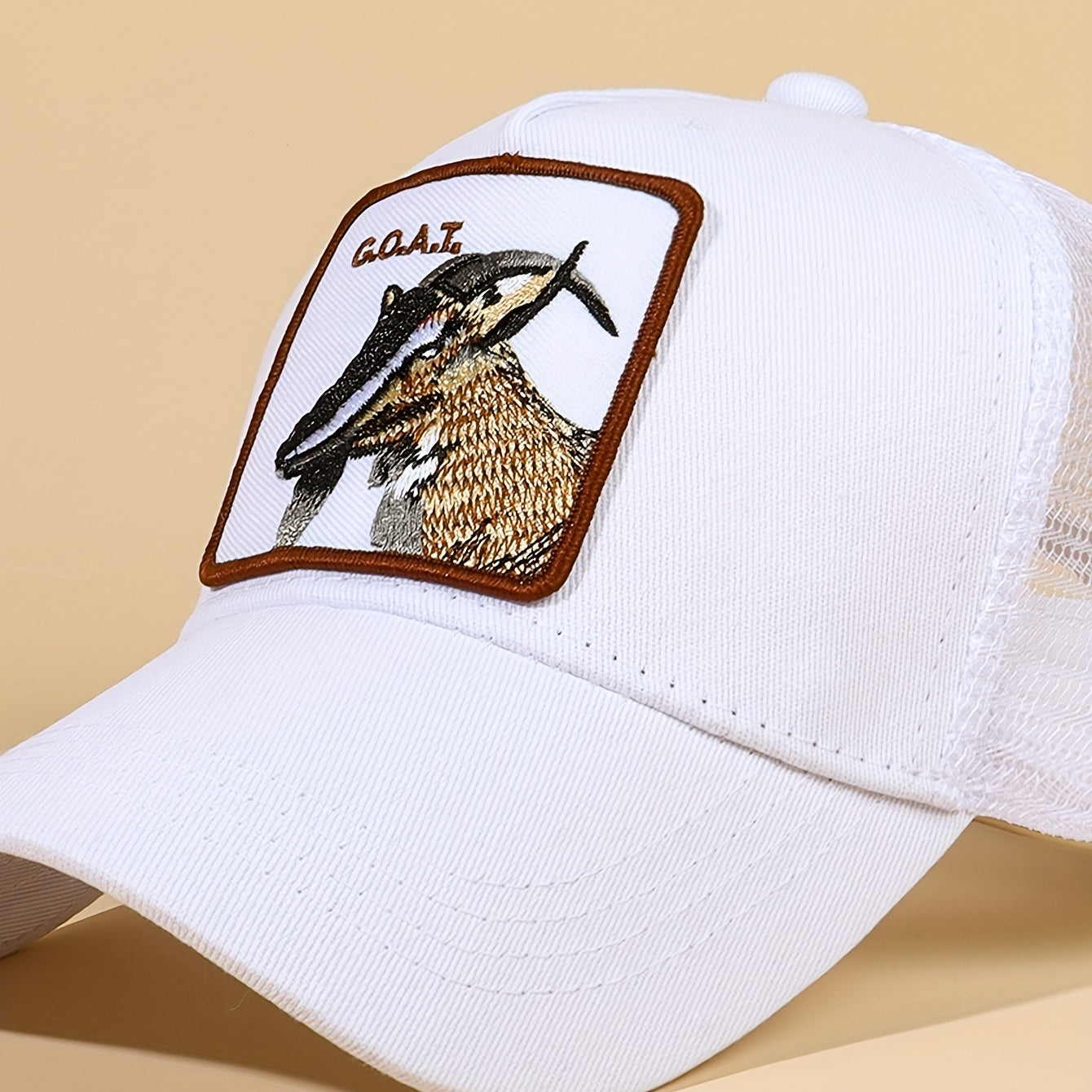 Goat Patch Embroidery Baseball Cap Mesh Trucker Hat Adjustable Unisex Sunscreen