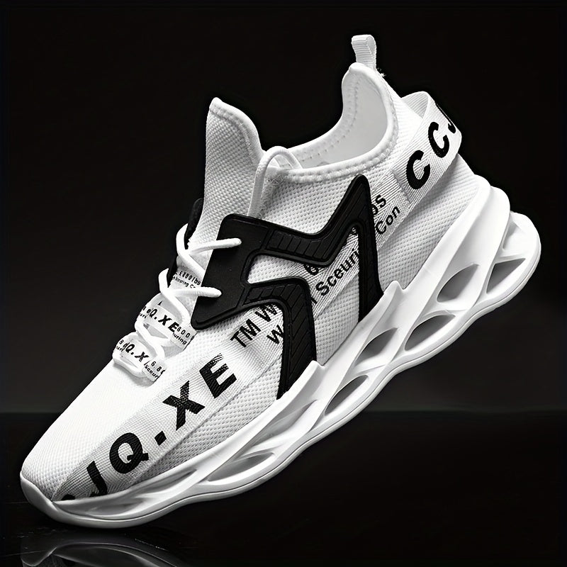 Men's Knitted Blade Sneakers Lace Up Breathable Casual Walking Shoes