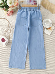 Girls Heart Print Casual Wide Leg Jeans for Children