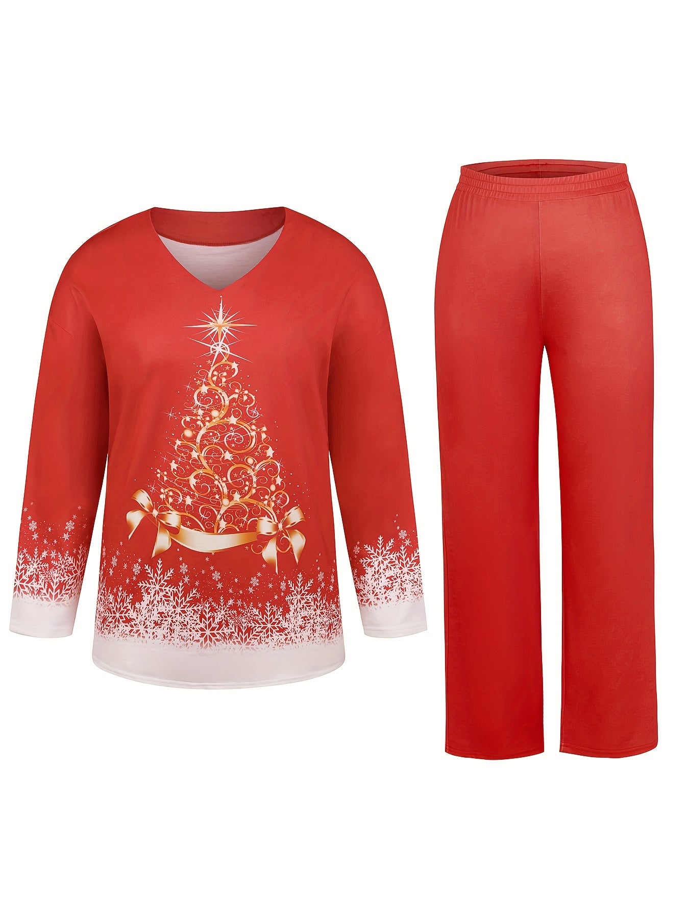 Christmas Tree Print Top & Pants 2 Piece Set