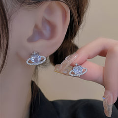 Zircon Love Planet Stud Earrings Women Girls Gift