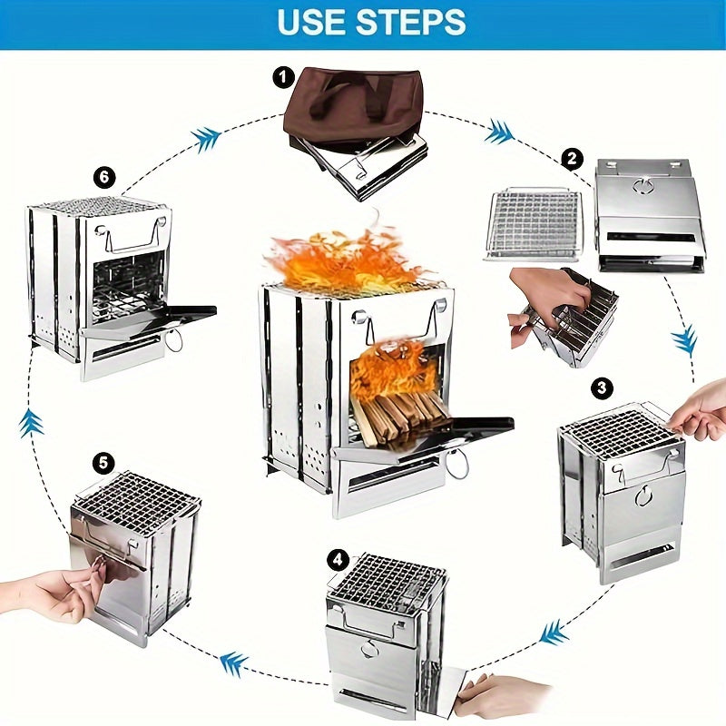 Square Firewood Outdoor Barbecue Grill - Mini Grill for Camping Picnic