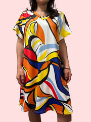 Casual Dress Women's Plus Abstract Print Short Sleeve V Neck Dress