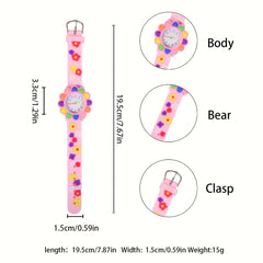 Floral Quartz Watch Colorful Flower Dial PVC Strap