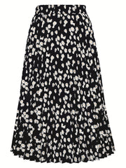 Boho High Waist Floral Print Pleated Skirt