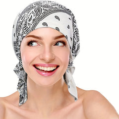 Pre tied Printed Turban Cap Elastic Head Wrap Vintage Beanie Chemo Hats