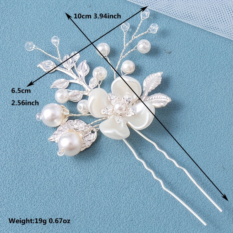 2pcs Leaf Faux Pearl Crystal Hairpin for Wedding Bridal Hair Access