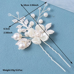 2pcs Leaf Faux Pearl Crystal Hairpin for Wedding Bridal Hair Access