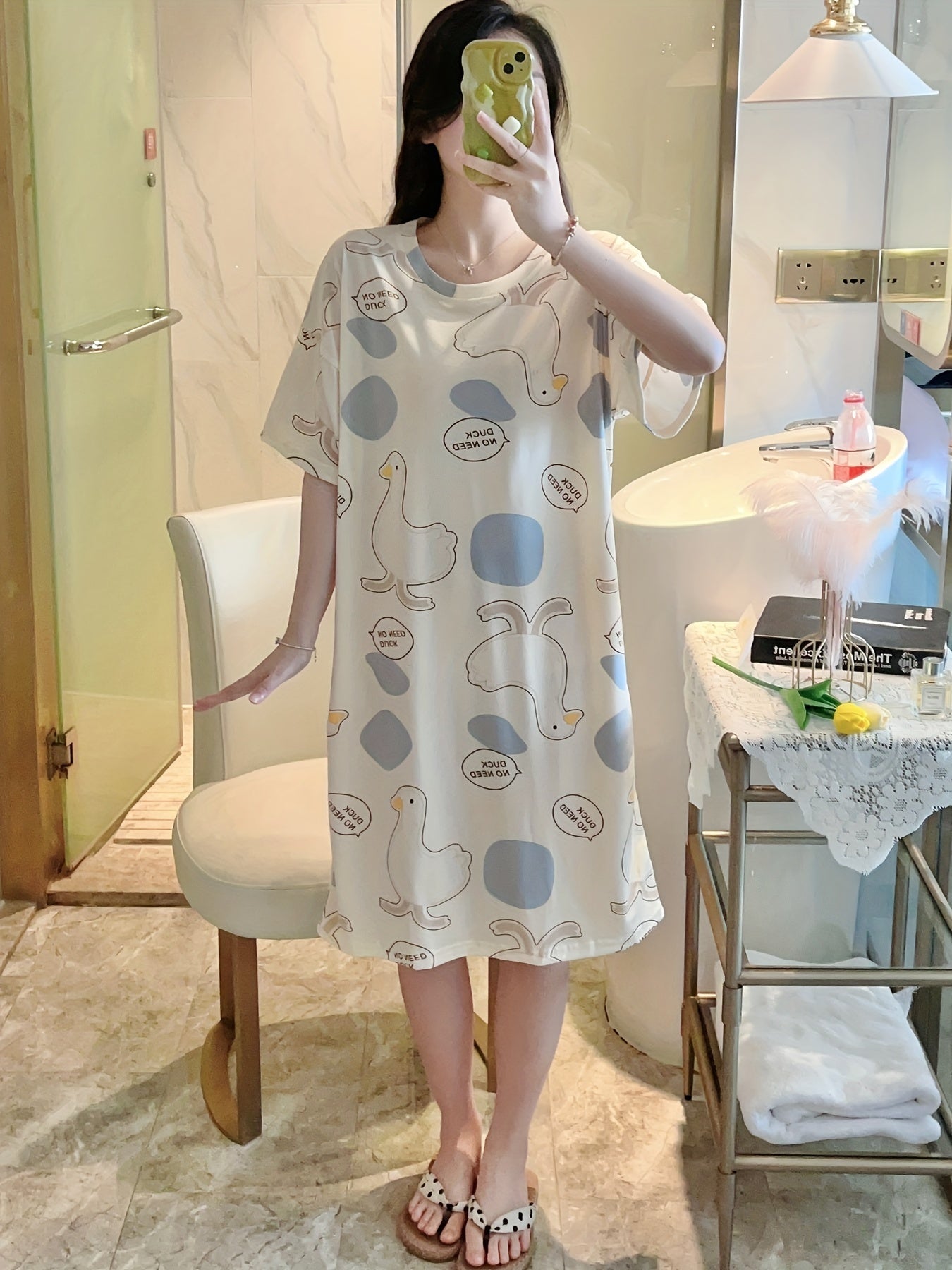 Duck Print NightDress Women's Sleepwear