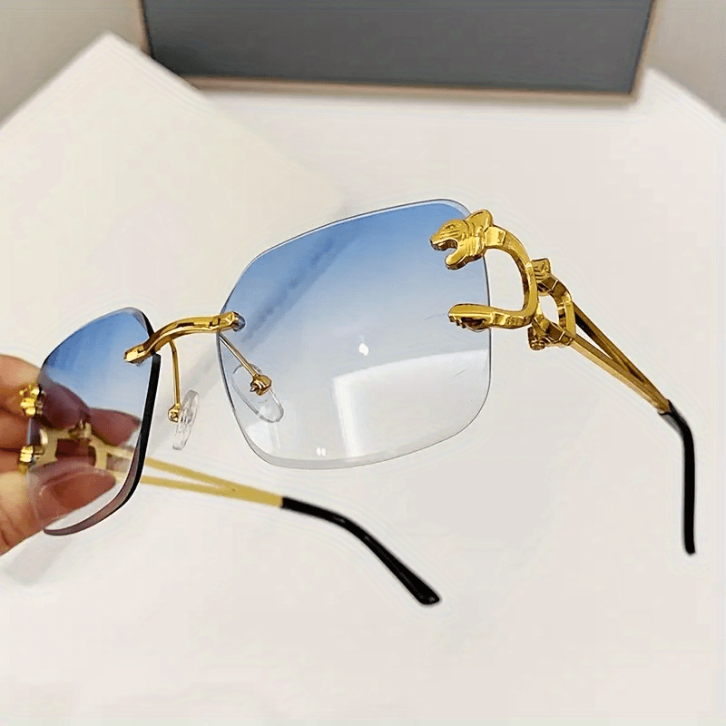 Women's Gradient Rimless Vintage Leopard Sunglasses
