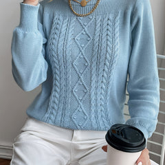 Solid Crew Neck Sweater Long Sleeve Loose Knit Sweater