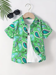 Graphic Print Creative Top Boys Lapel Shirt Summer Clothes