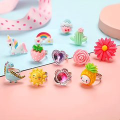 Colorful Resin Cartoon Pattern Rings For Little Girls