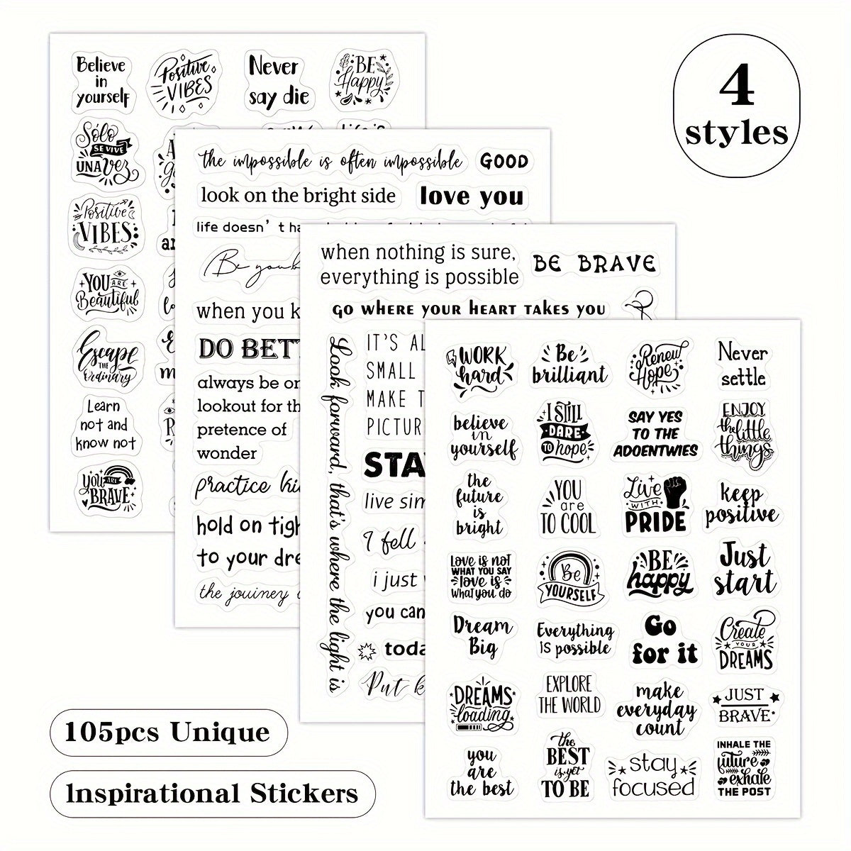 4pcs Inspirational Word Stickers Blessing Envelope Journal Stationery