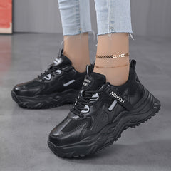 Women's Faux Leather Chunky Sneakers Casual Outdoor Running Shoes