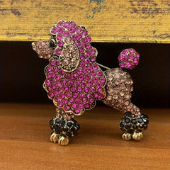 Pink Stone Poodle Brooch For Men