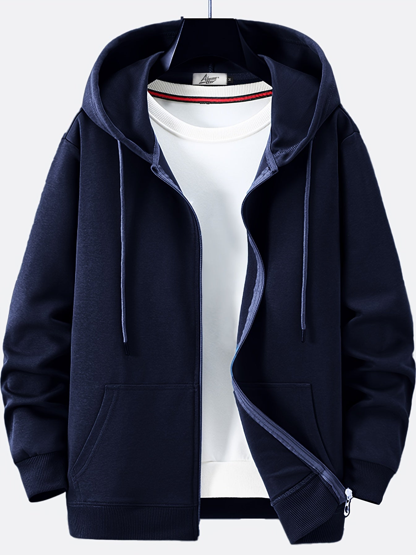 Men's Solid Cotton Outdoor Zipper Sweater Hooded Coat