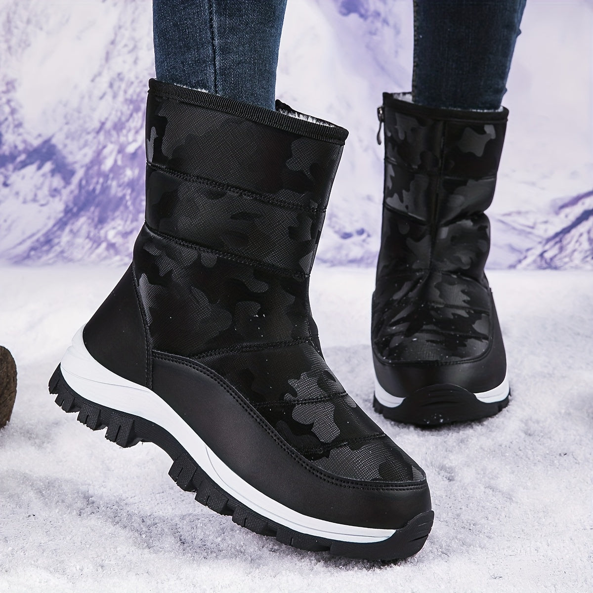Women's High Top Warm Snow Boots Non Slip Zipper Winter Hiking Boots