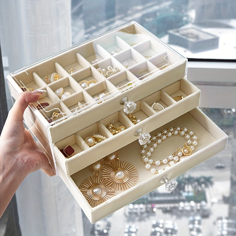 Transparent Jewelry Box Earring Ring Storage Box Drawer Style Necklace Brace