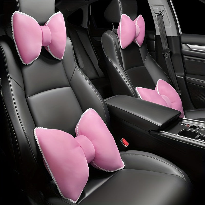 Car Headrest Neck Support Pillow Ice Silk Mesh Breathable Bow Waist Car Support