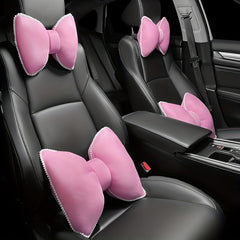 Car Headrest Neck Support Pillow Ice Silk Mesh Breathable Bow Waist Car Support