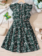 Girls Flower Print Dress with Waist Band - Summer Clothes