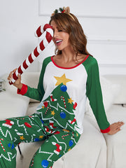 Christmas Print Pajama Set Long Sleeve Top & Pants Women's Sleepwear