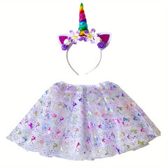 Girls' Rainbow Unicorn Headband & Skirt Set