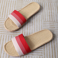 Colorblock Knit Sandals Slip On Open Toe Flat Linen Sole Non slip Slides