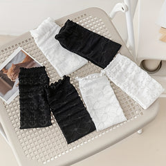 2 Pairs Floral Print Ruffle Socks Comfy & Breathable All match Stockings