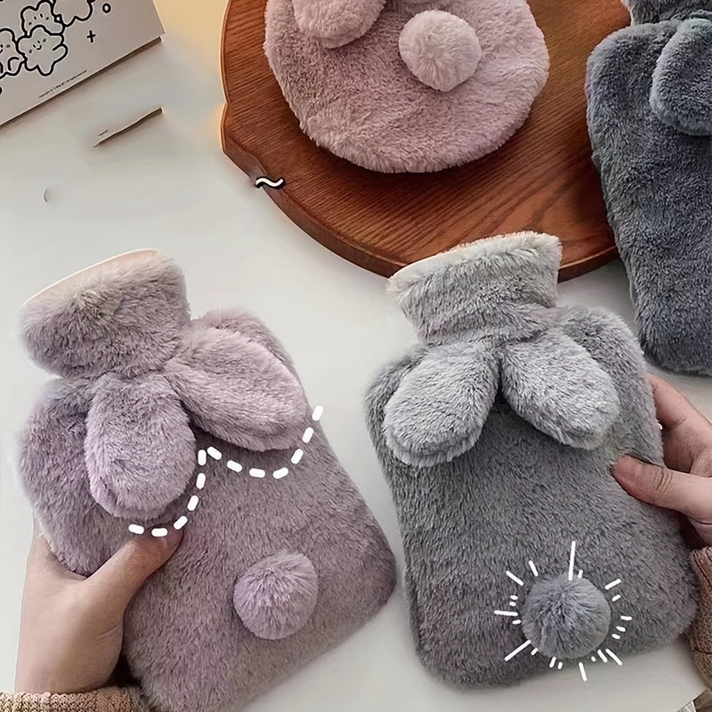 500ml Winter Warm Water Bag Plush Cover Rabbit Hand Warmer