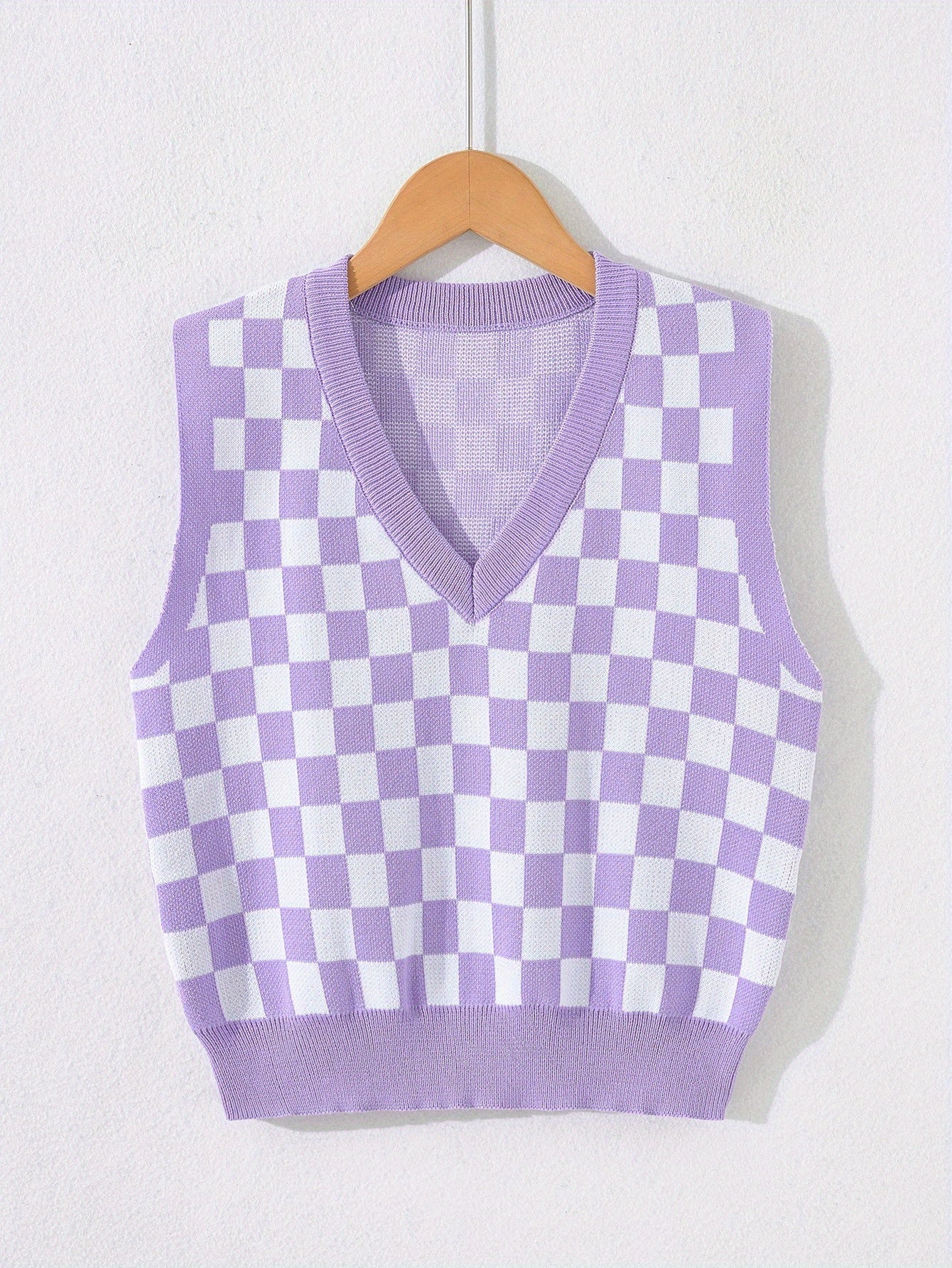 Checkerboard Sleeveless Knitted Vest for Summer Party