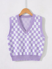 Checkerboard Sleeveless Knitted Vest for Summer Party