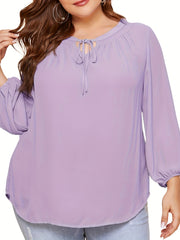 Solid Lantern Sleeve Lace Up Tunic Shirt