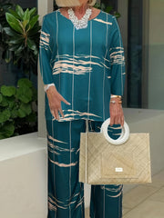 Casual Two Piece Set Women's Plus Print Top & Pants Outfit
