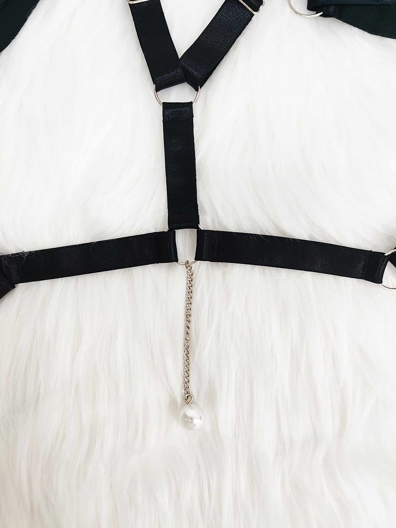 Hollow Out Ring Linked Panties Sheer Faux Pearl Pendant