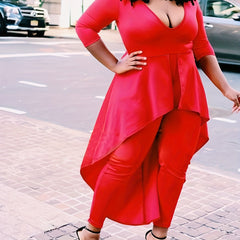 Sexy Jumpsuit Women's Plus Solid Three Quarter Sleeve