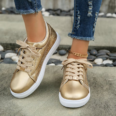 Flower Pattern Skate Shoes Metal Decor Lace Up Flat Shoes Low Top Casual Sneaker