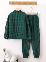 Boys Plaid Shirt&Pants Set Comfy Summer Kids Clothing