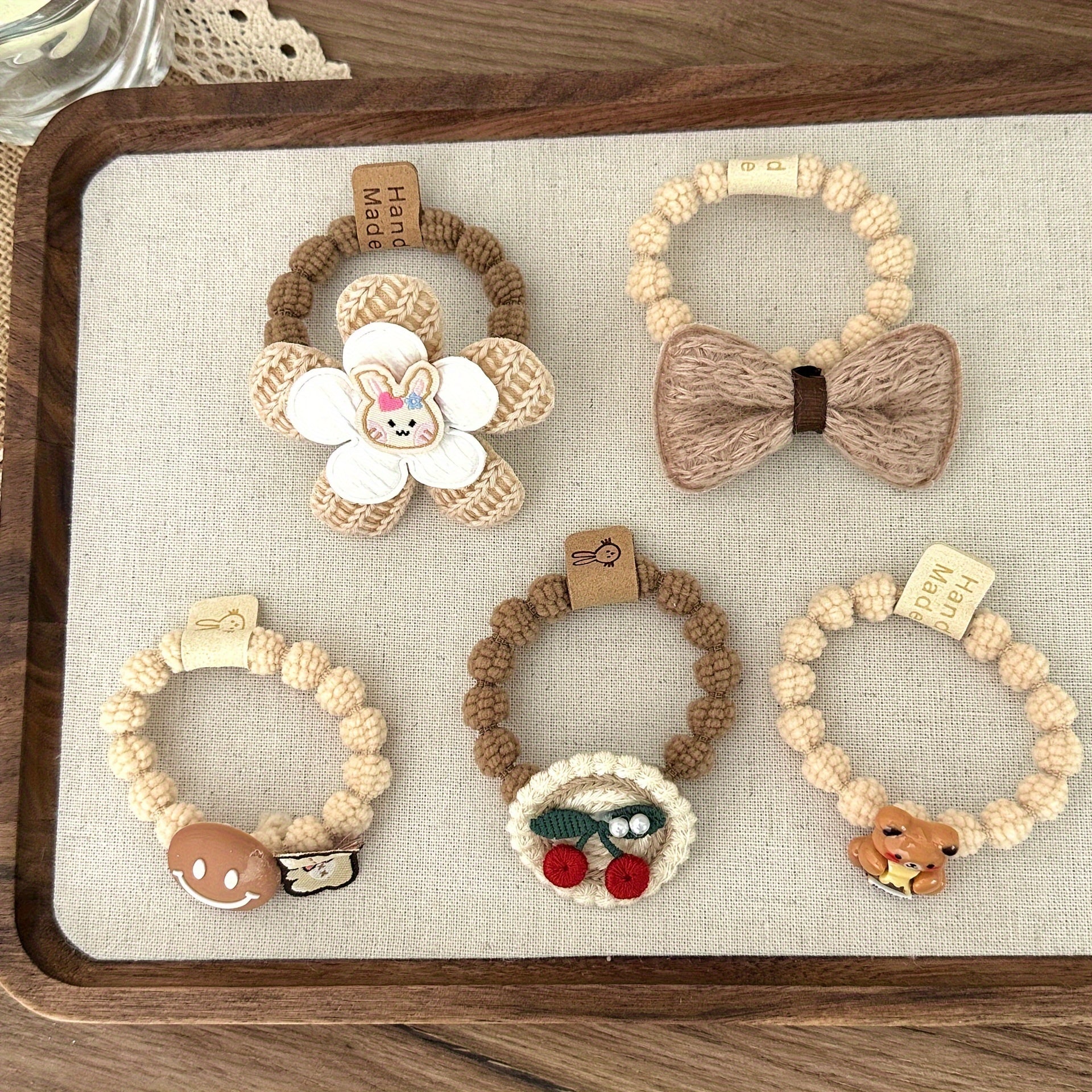 5pcs Kids Bow Hair Ties Cartoon Hair Rope