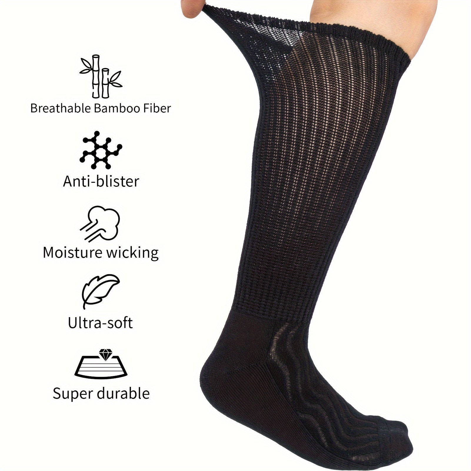 6 Pairs Bamboo Non Binding Diabetic Socks Breathable Seamless Toe Stocking