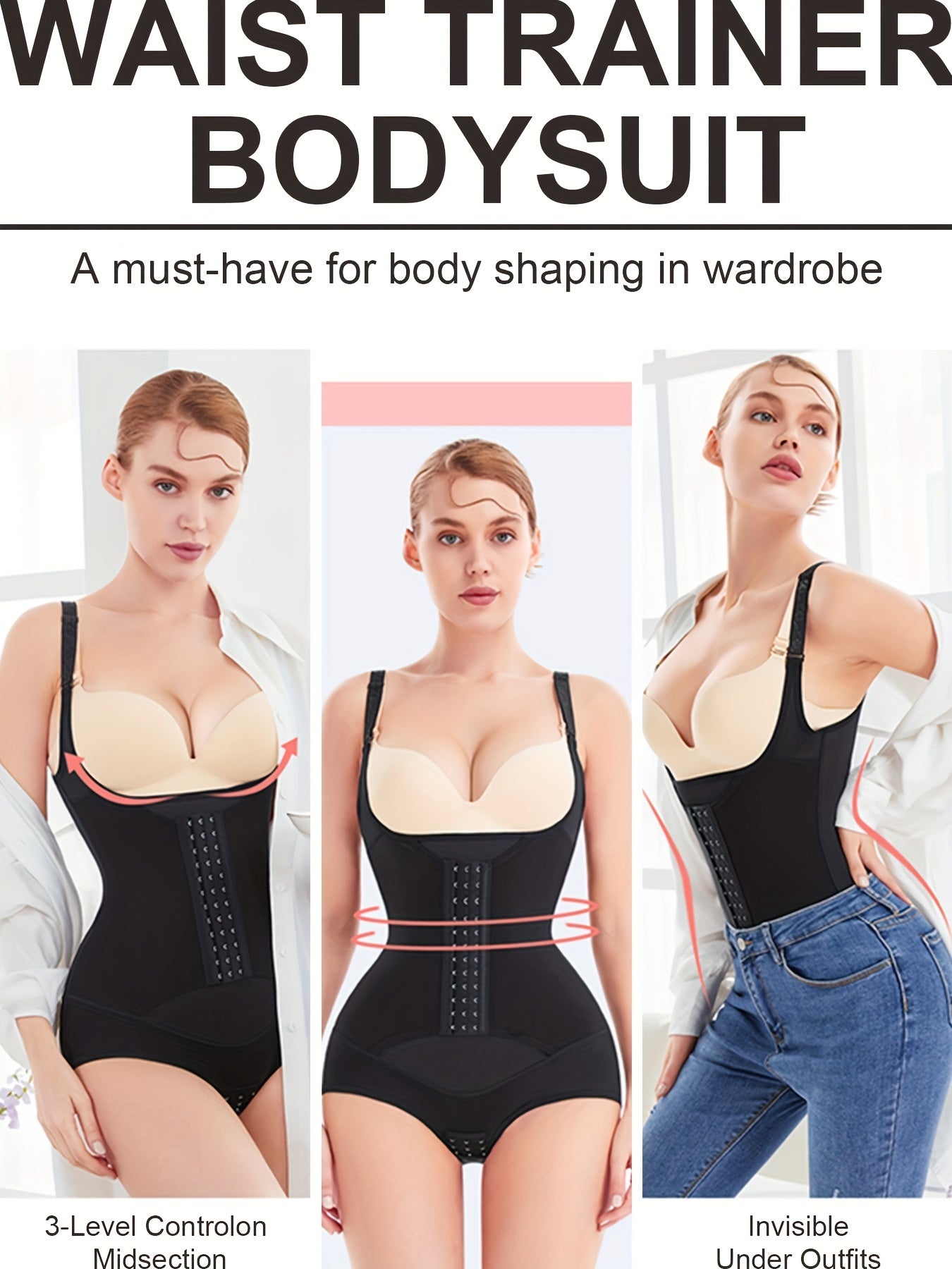 Front Buckle Shaping Bodysuit Tummy Control Butt Lifting Open Bust Body Shaper