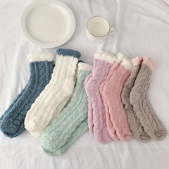 Colorblock Fuzzy Socks Comfy Warm Mid Tube Women's Stockings