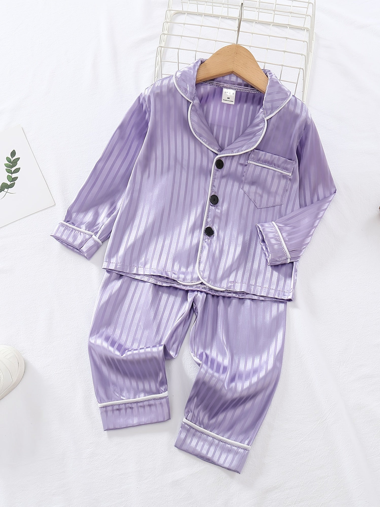 Girls 2pcs Button Down Long Sleeve Top & Pants Set