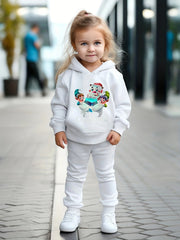 Girls 2pc Cartoon Bear & Elfins Hooded Sweatshirt & Sweatpants Set
