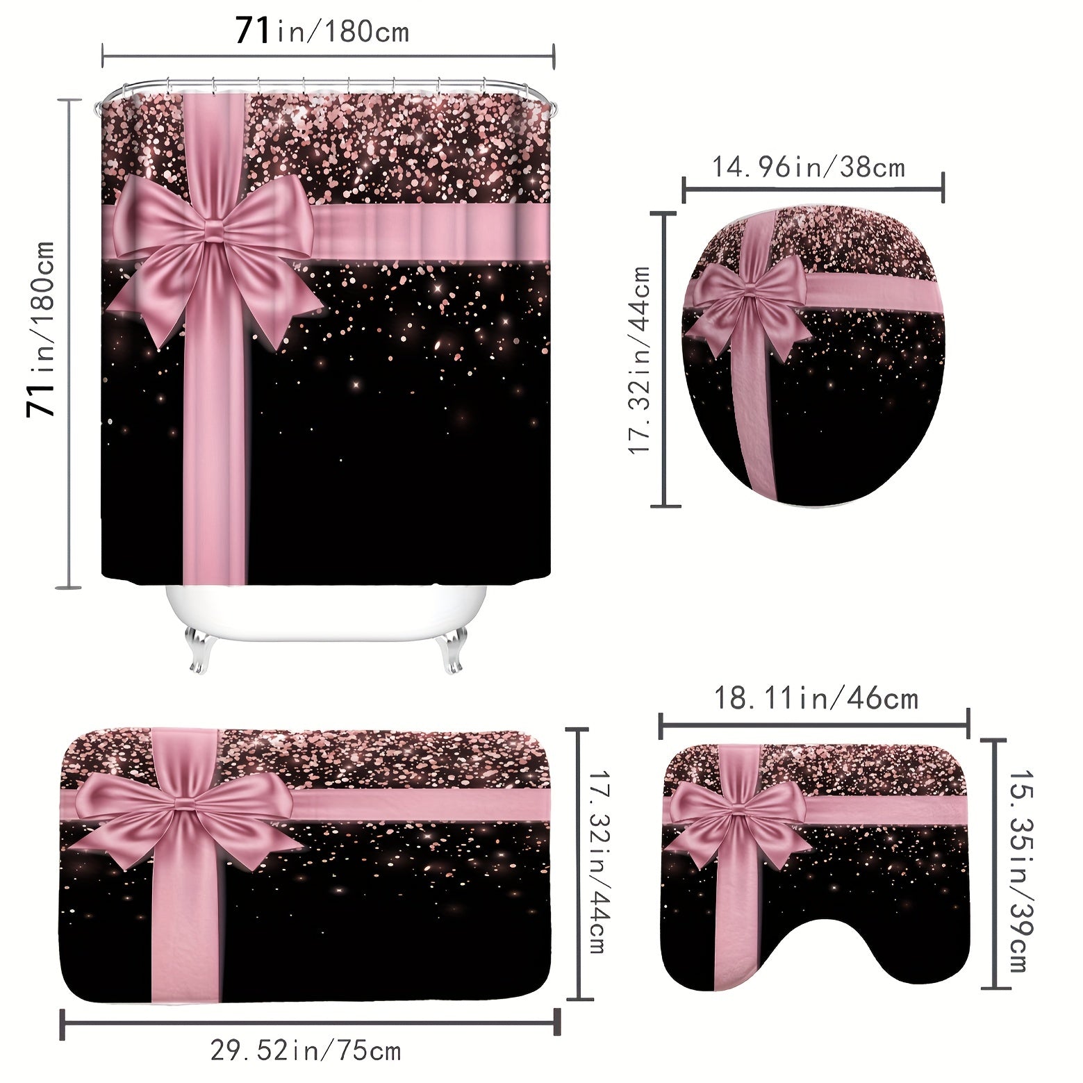 Sparkling Pink Shower Curtain Set with Carpet